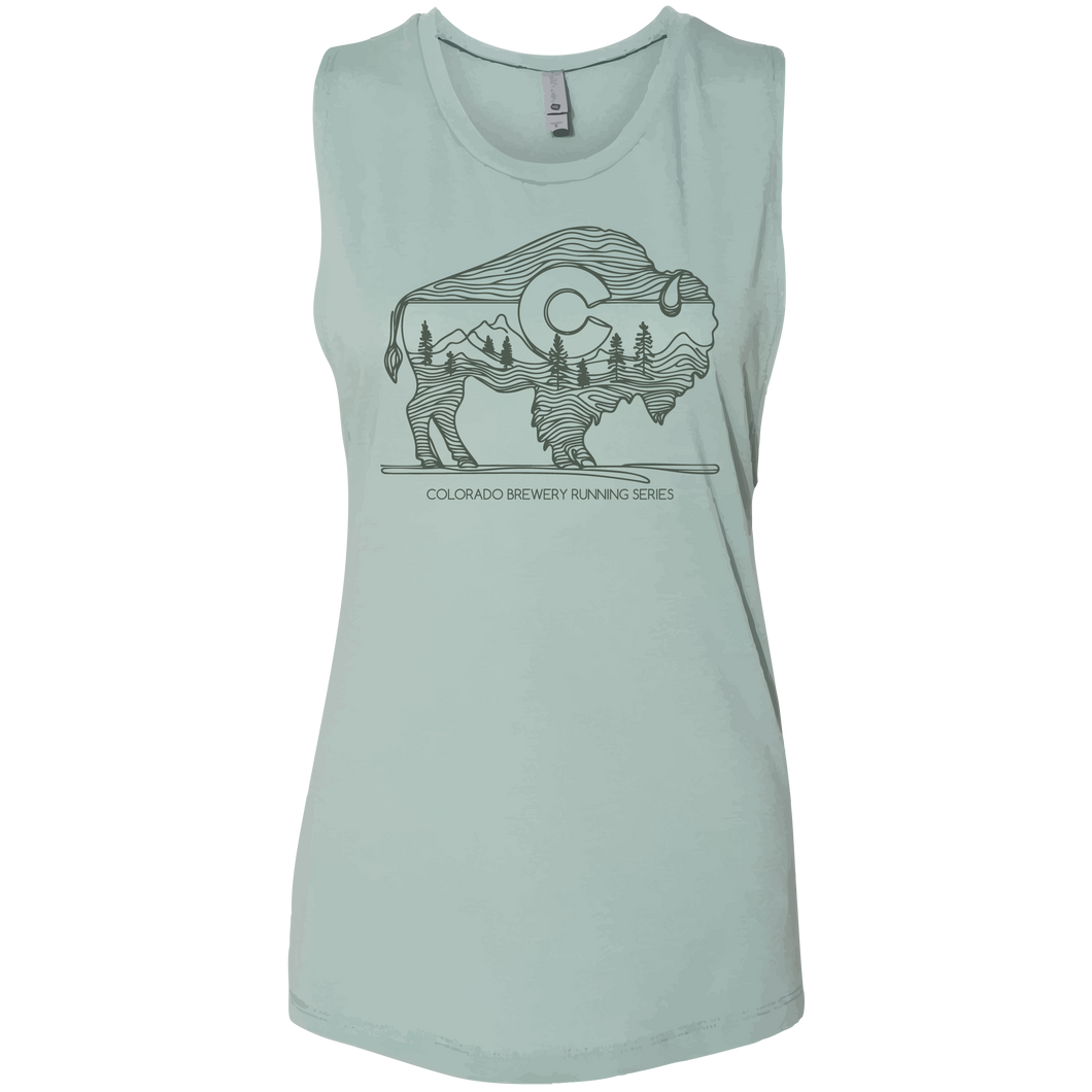 CO Green Bison - Women's Festival Muscle Tank - Stonewash Green