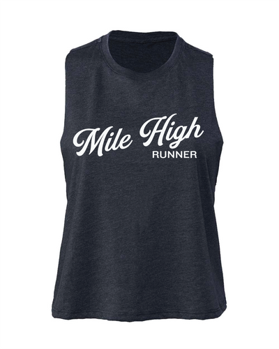 Mile High Runner - Women's Muscle Crop Tank Top - Heather Navy