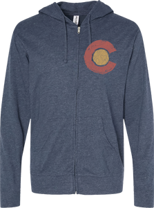 Colorado 'C' - Lightweight Full-Zip Hooded T-shirt - Classic Navy Heather
