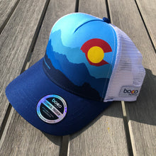 Load image into Gallery viewer, Colorado Mountains - BOCO Technical Trucker Hat - Blue/White