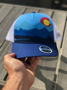 Colorado Mountains - BOCO Technical Trucker Hat - Blue/White